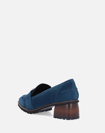 Mocasín en piel ante color azul para mujer