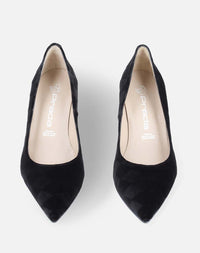 Zapatilla de terciopelo con detalle de rombos en color negro con punta aguda para mujer