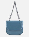 Bolso satchel en charol azul con cadena ajustable para mujer