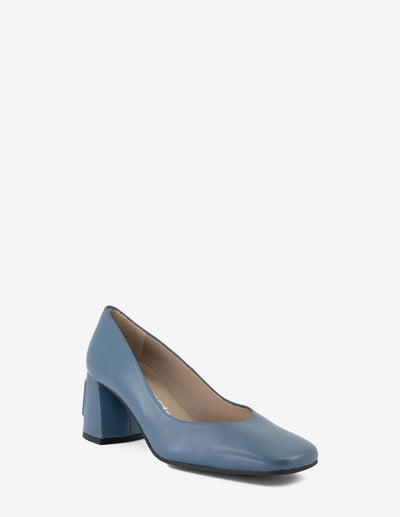 Zapatilla en piel napa azul con letras Pd en el tacón para mujer