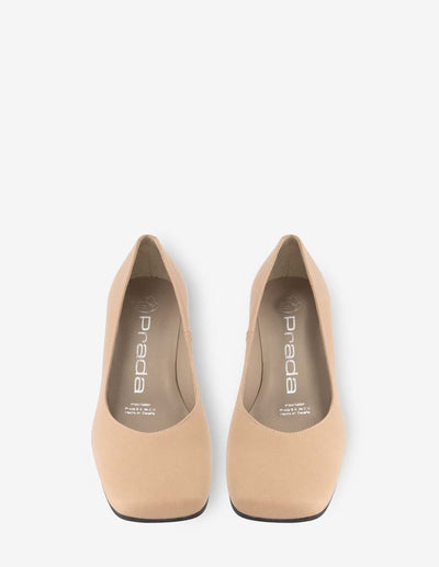 Zapatilla en piel napa nude con letras Pd en el tacón para mujer