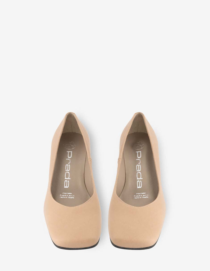 Zapatilla en piel napa nude con letras Pd en el tacón para mujer