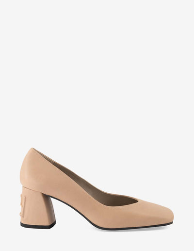 Zapatilla en piel napa nude con letras Pd en el tacón para mujer