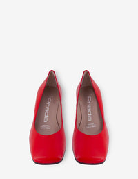 Zapatilla en piel napa roja con letras Pd en el tacón para mujer