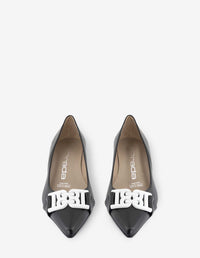 Zapatilla de piel napa con tacón escultural en color negro para mujer