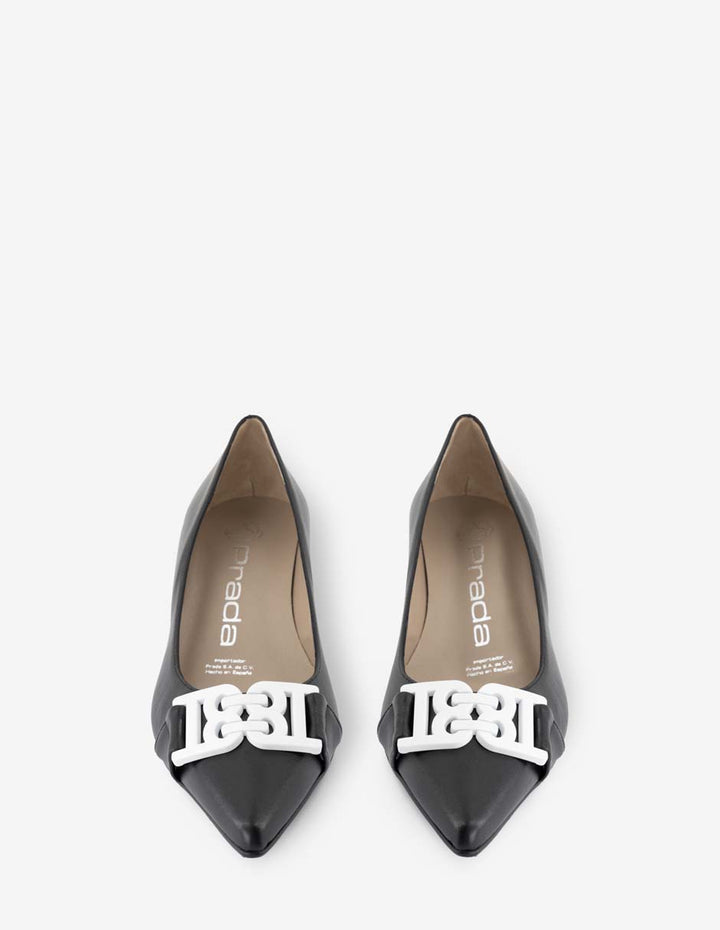 Zapatilla de piel napa con tacón escultural en color negro para mujer