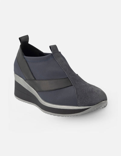 Zapato abotinado para mujer de lycra color azul