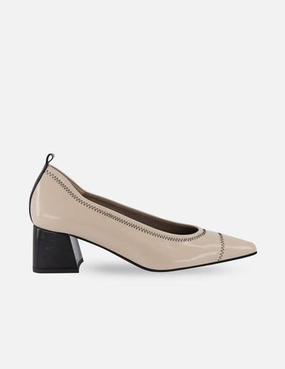 Zapatilla de piel charol papiro color beige para mujer