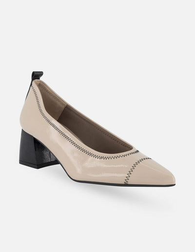 Zapatilla de piel charol papiro color beige para mujer