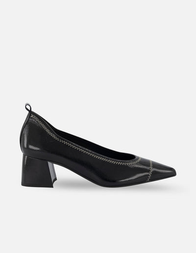 Zapatilla de piel charol papiro color negro para mujer