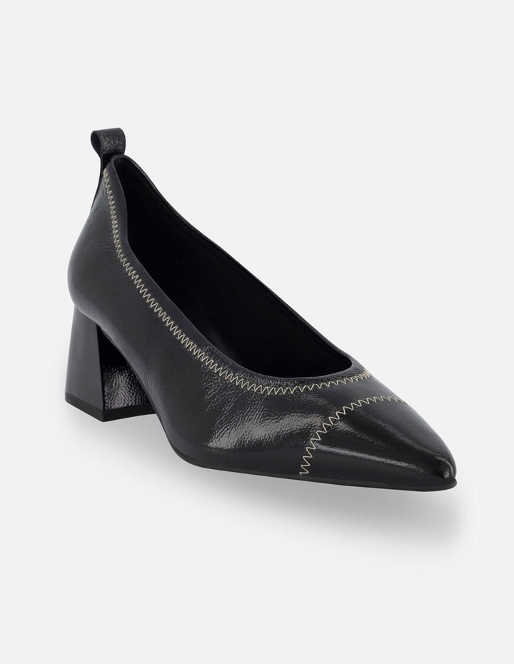 Zapatilla de piel charol papiro color negro para mujer