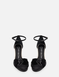 Sandalia de tacón alto en piel y ante con tacón diseño tipo parquet para mujer