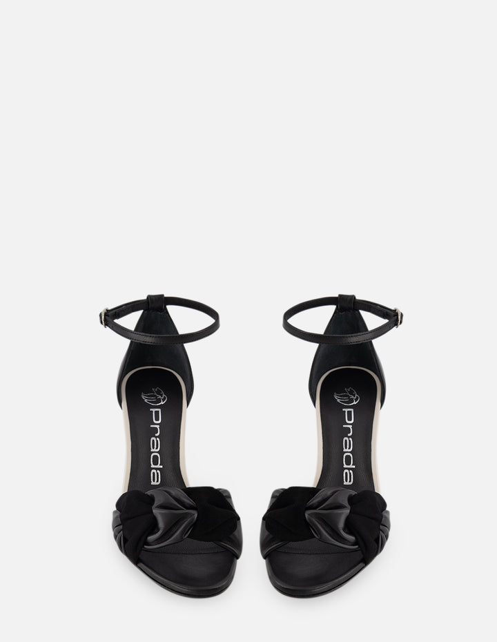 Sandalia de tacón alto en piel y ante con tacón diseño tipo parquet para mujer