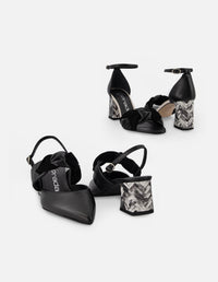 Sandalia de tacón alto en piel y ante con tacón diseño tipo parquet para mujer