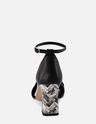 Sandalia de tacón alto en piel y ante con tacón diseño tipo parquet para mujer