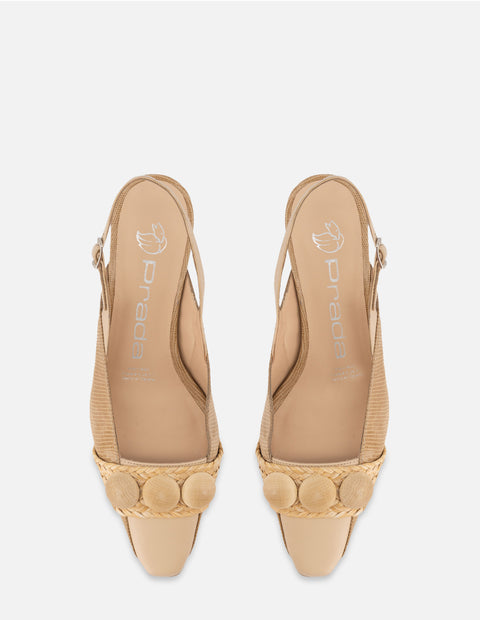 Flat destalonado con detalle de rafia al costado en color arena para mujer