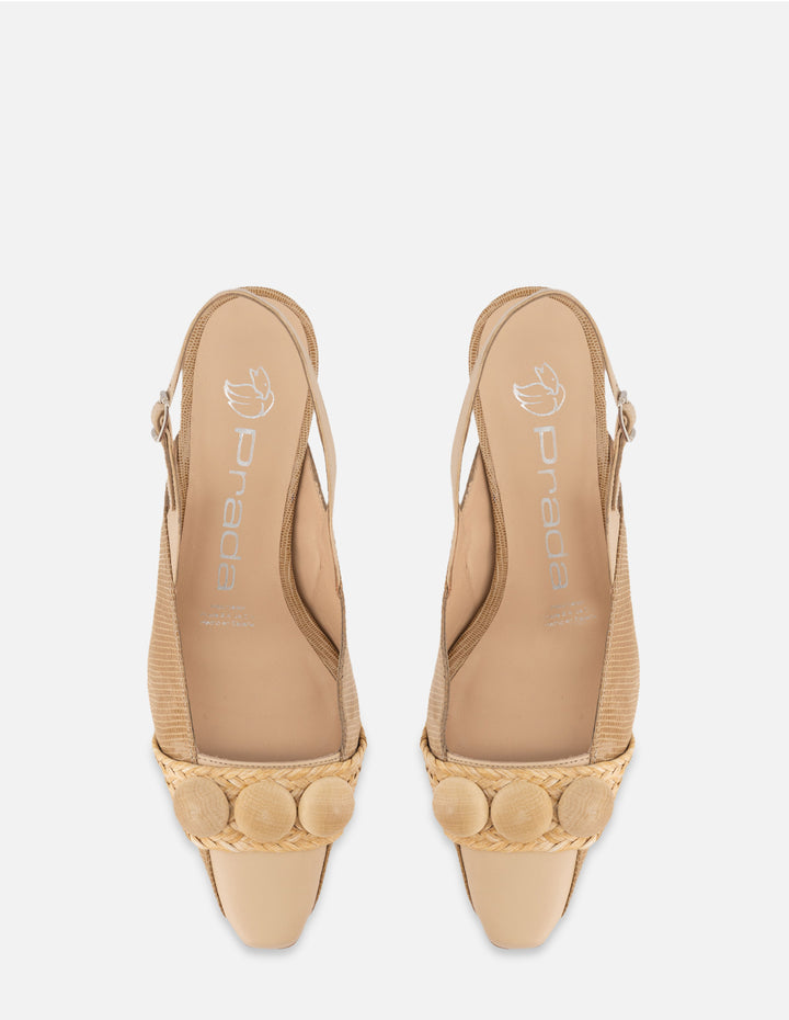 Flat destalonado con detalle de rafia al costado en color arena para mujer