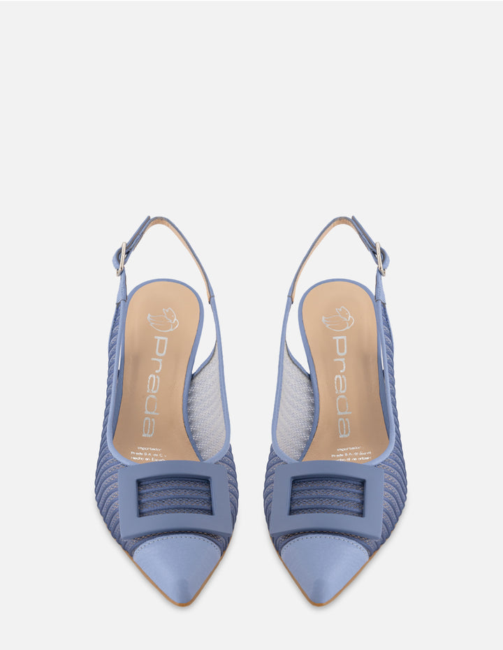 Zapatilla destalonada de rejilla en color azul para mujer