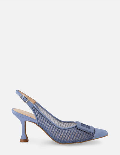 Zapatilla destalonada de rejilla en color azul para mujer