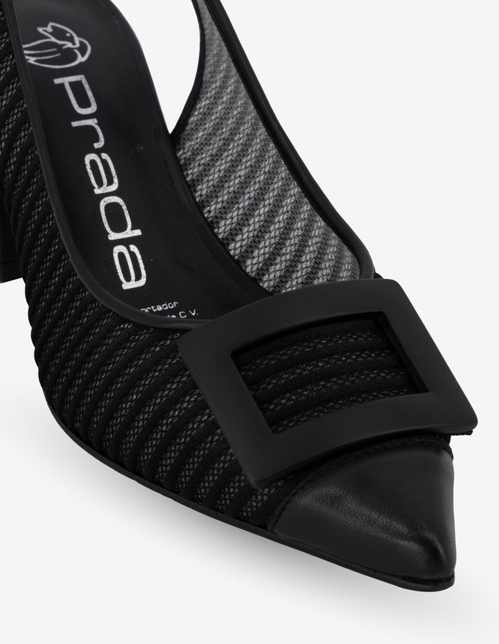 Zapatilla destalonada de rejilla en negro para mujer