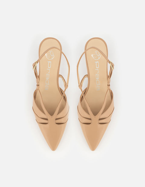 Zapatilla destalonada de piel color cuero para mujer