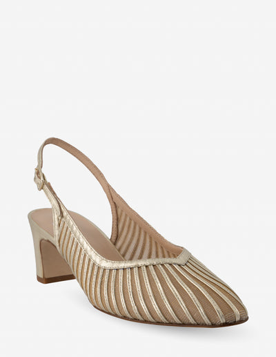 Zapatilla destalonada de rejilla en color dorado para mujer