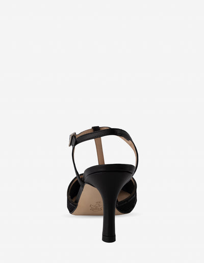 Zapatilla destalonada de rejilla con bordado de lentejuelas en color negro para mujer