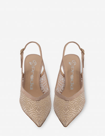 Zapatilla destalonada de rejilla con patrón en color dorado para mujer