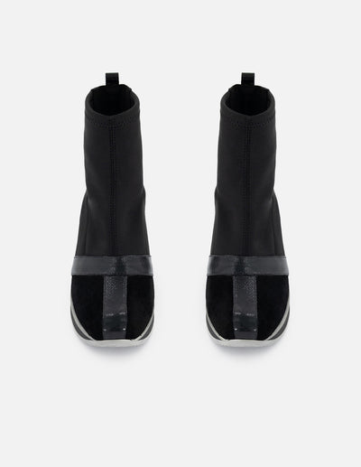 Botines color negro lycra para mujer con banda color plateado