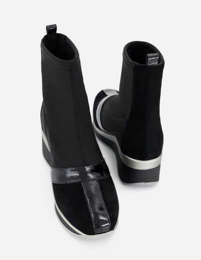 Botines color negro lycra para mujer con banda color plateado