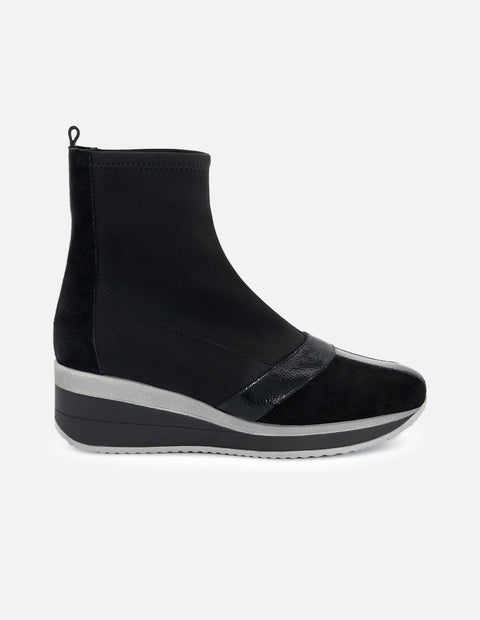 Botines color negro lycra para mujer con banda color plateado
