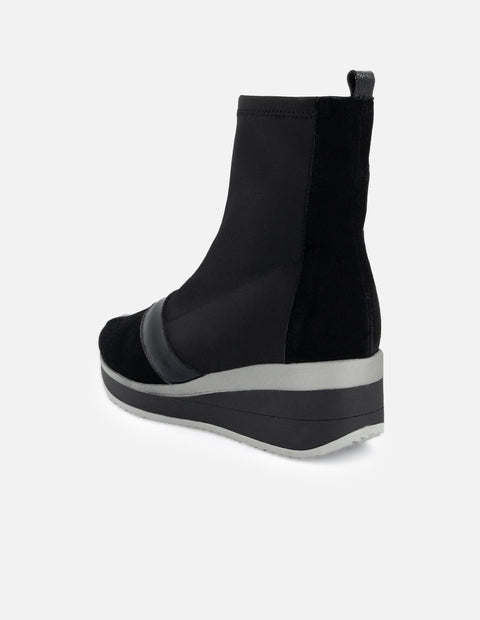 Botines color negro lycra para mujer con banda color plateado