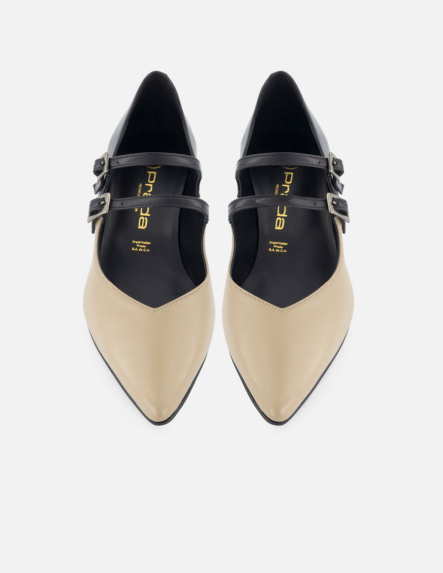 Zapatilla tipo mercedes de piel color beige para mujer