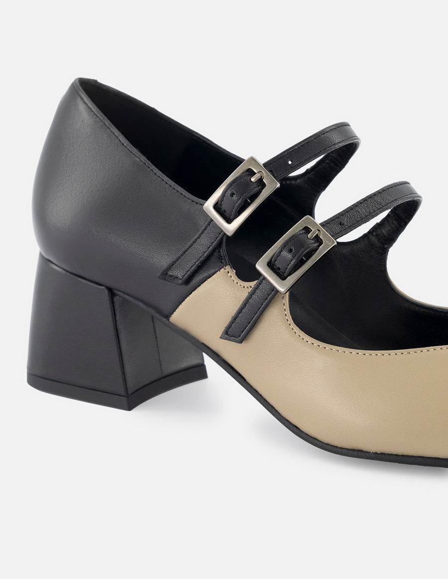 Zapatilla tipo mercedes de piel color beige para mujer