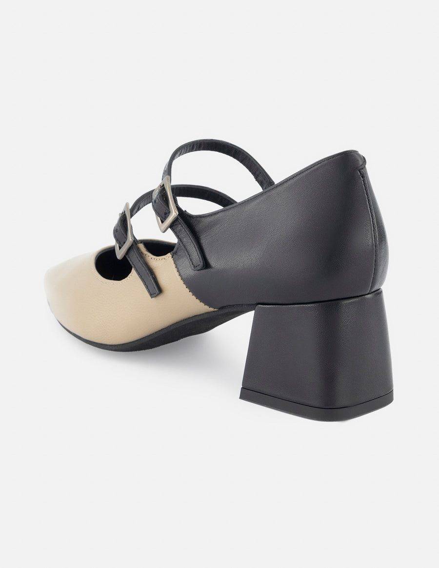 Zapatilla tipo mercedes de piel color beige para mujer