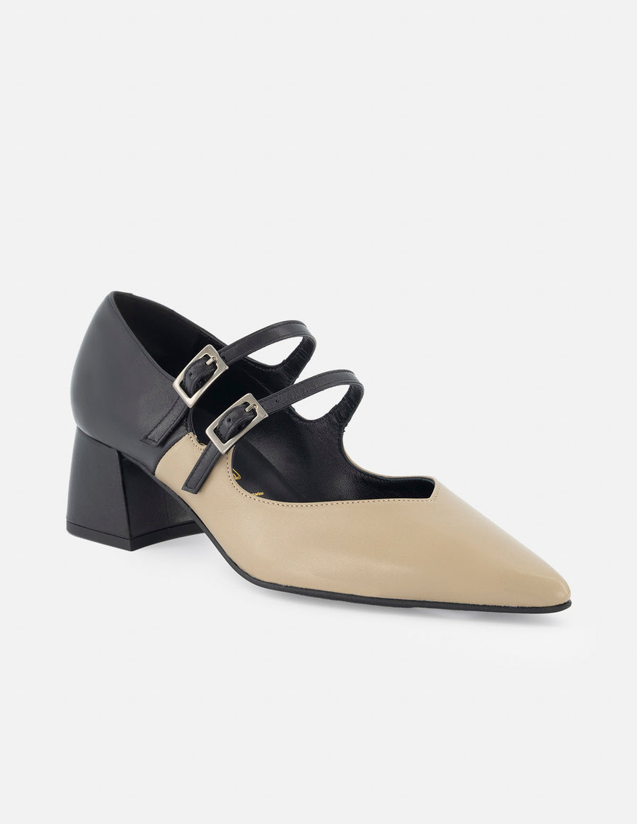 Zapatilla tipo mercedes de piel color beige para mujer