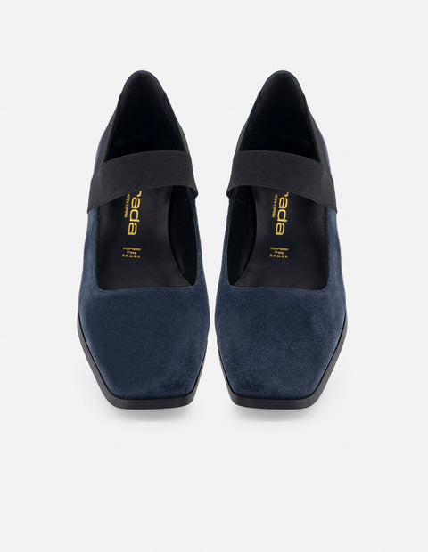 Zapatilla de pulsera tipo mercedes de ante color azul para mujer