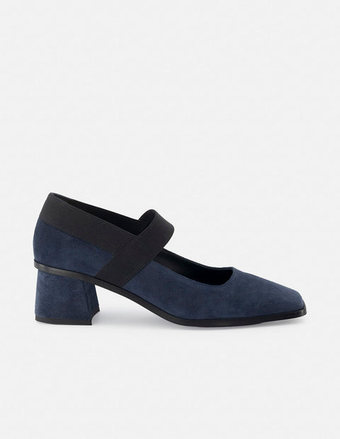 Zapatilla de pulsera tipo mercedes de ante color azul para mujer