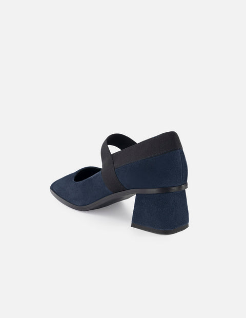 Zapatilla de pulsera tipo mercedes de ante color azul para mujer