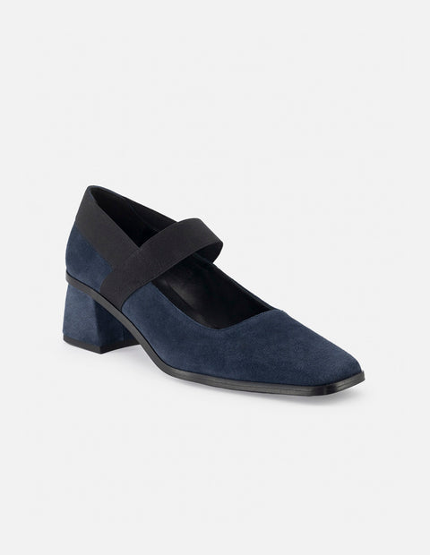 Zapatilla de pulsera tipo mercedes de ante color azul para mujer