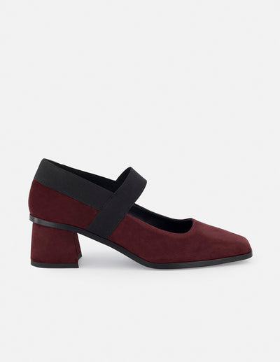 Zapatilla de pulsera tipo mercedes de ante color vino para mujer