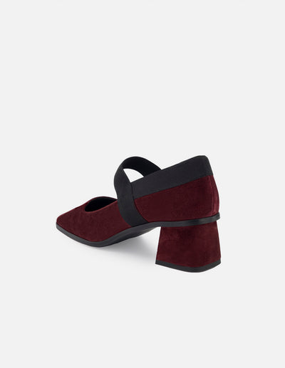 Zapatilla de pulsera tipo mercedes de ante color vino para mujer