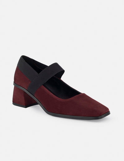 Zapatilla de pulsera tipo mercedes de ante color vino para mujer