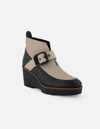 Botín de piel para mujer color negro con contraste en blanco