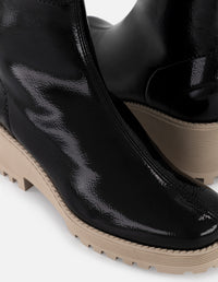 Botines color negro charol para mujer con acabado papiro negro