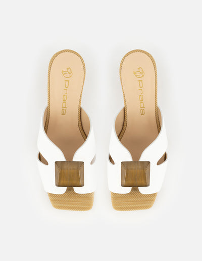 Mule de piel color blanco para mujer con detalle tipo madera