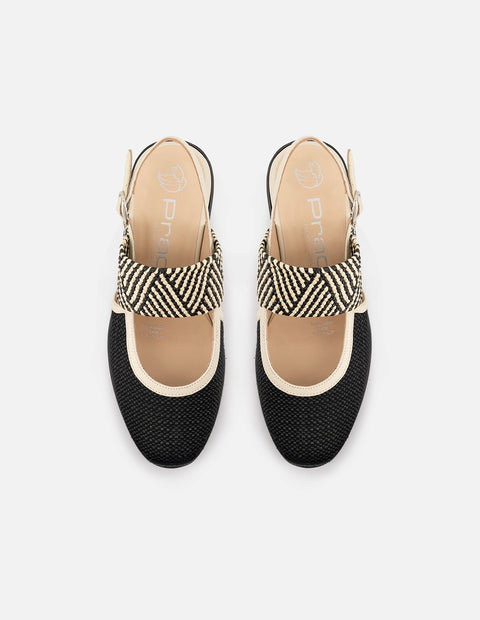 Mercedes de rafia para mujer color negro con detalles de piel