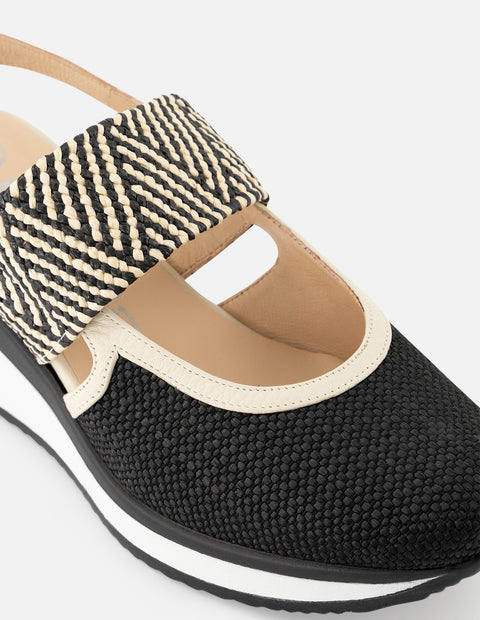 Mercedes de rafia para mujer color negro con detalles de piel