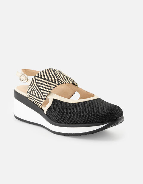 Mercedes de rafia para mujer color negro con detalles de piel