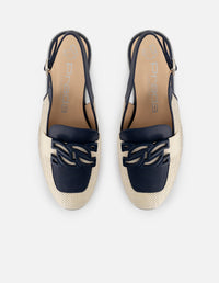 Mocasines de rafia color hueso para mujer con detalles de piel color azul